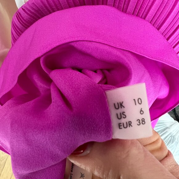 Solace London Tanzy Magenta Pleated Large Bow Long Sleeve Mini Cocktail Dress - Picture 7 of 7